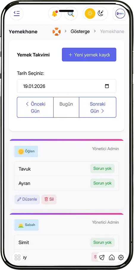 Yemekhane Modülü - Akıllı Menü Planlama, Öğün Bazlı Listeler ve Veli Şeffaflığı