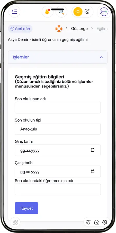Geçmiş Eğitim Bilgileri Modülü - Öğrenci Okul Geçmişi Kaydı ve Aktif Ek Eğitim Takibi