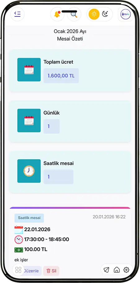 Ek Ücret / Mesai Modülü - Mesai Kaydı, Otomatik Ücret Hesaplama ve Bordro Entegrasyonu